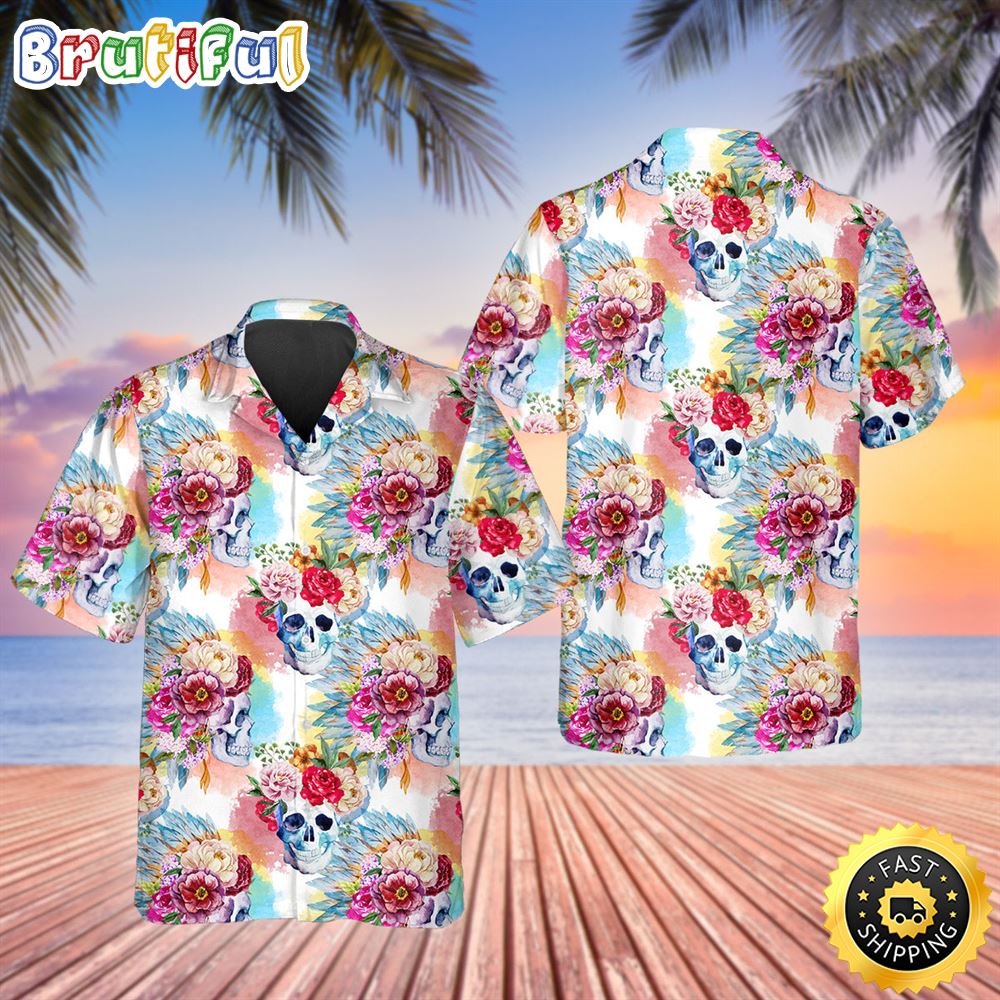 Skull With Colorful Flowers Hawaiian Shirt Hawaiian Shirt For Men Best Hawaiian Shirts 1
