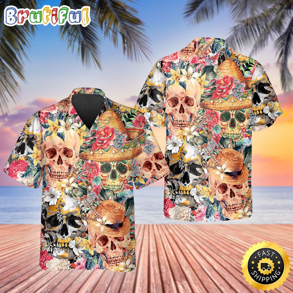 Skull With Flowers Hawaiian Shirt Hawaiian Shirt For Men Best Hawaiian Shirts 1