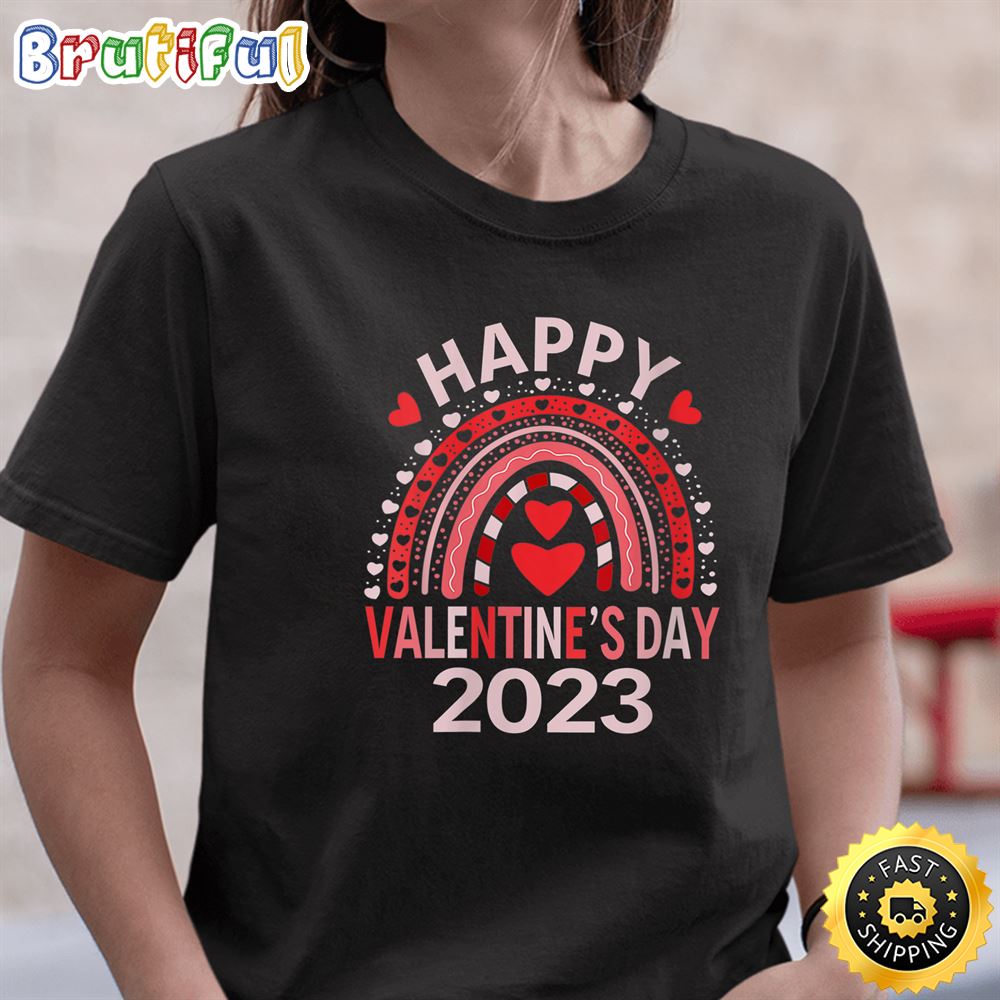 Womens Happy Valentines Day Heart Love Funny Valentine 2023 Rainbow T Shirt