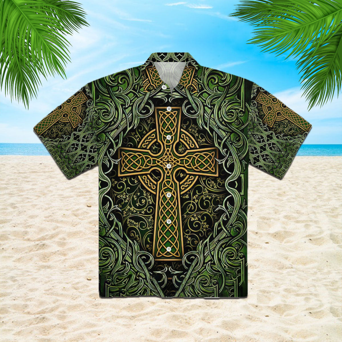 Amazing Celtic Cross St Patrick Green Patricksday Gifts Aloha Hawaiian Shirts 1