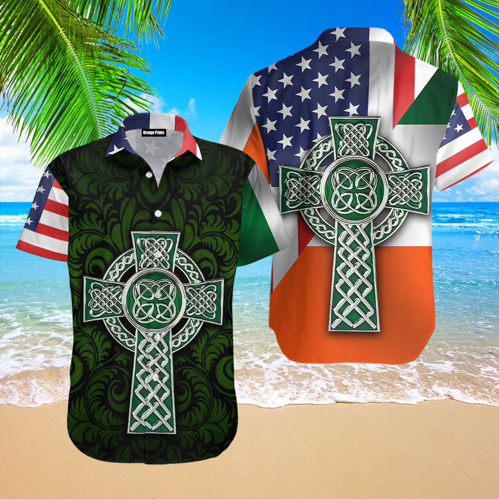 American Irish Flag With Celtic Cross St Patrick Day Skull Beer Patricksday Gifts Aloha Hawaiian Shirts 1