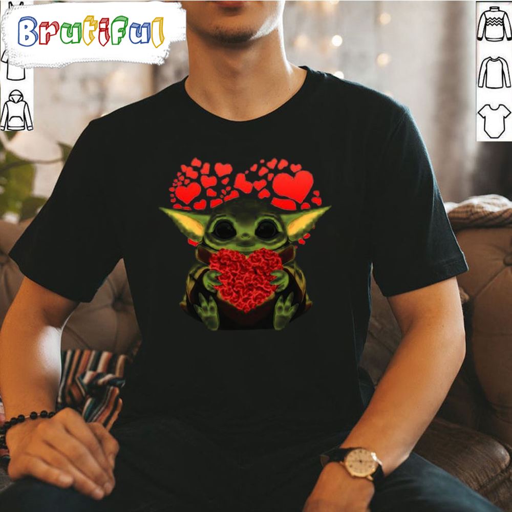 Baby Yoda Heart Roses Valentine Day T Shirt