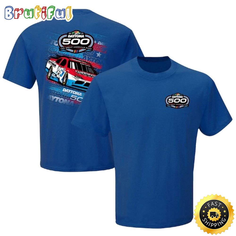 Checkered Flag 2023 Daytona 500 Two Spot Royal Tshirt
