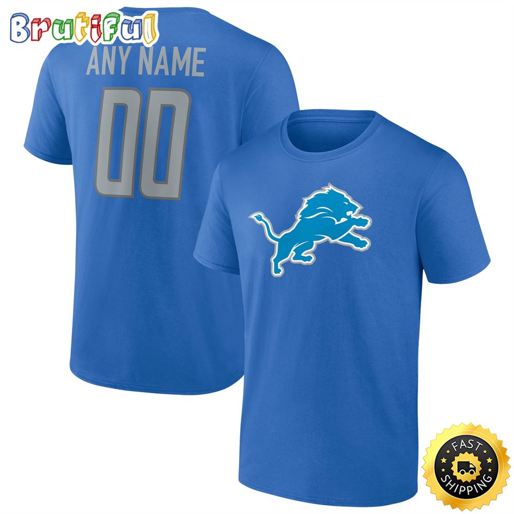 Detroit Lions Fanatics Branded Team Authentic Personalized Name Number Blue T shirt