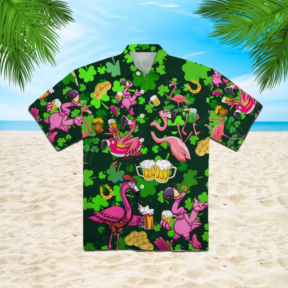 Flamingo And Beer Patricks Day Patricksday Gifts Aloha Hawaiian Shirts 1