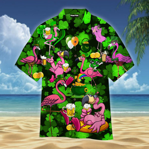 Flamingos Drink Beer St Patricks Day Aloha Hawaiian Shirts Beachwear For Men St Patrick s Day Gifts 1