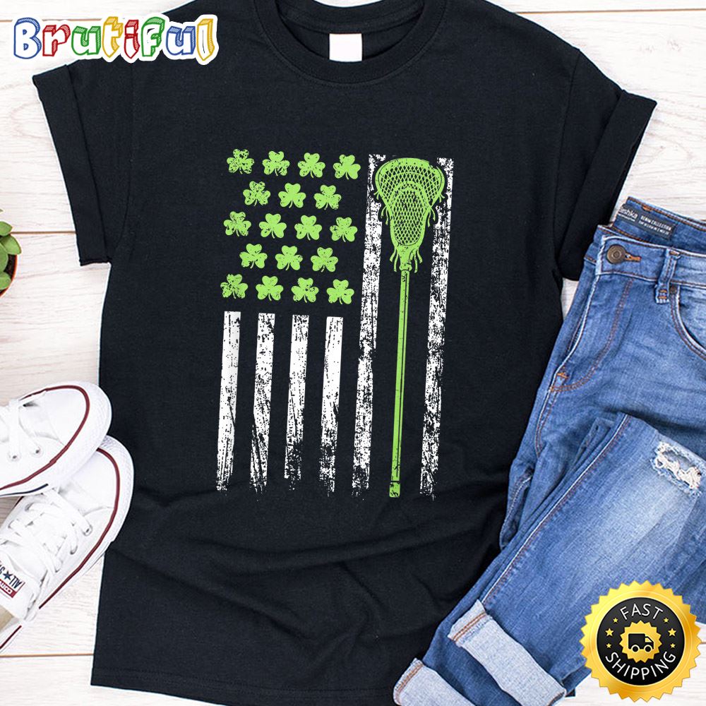 Funny Lacrosse American Flag St Patrick Day For Men Boy Kids T Shirt