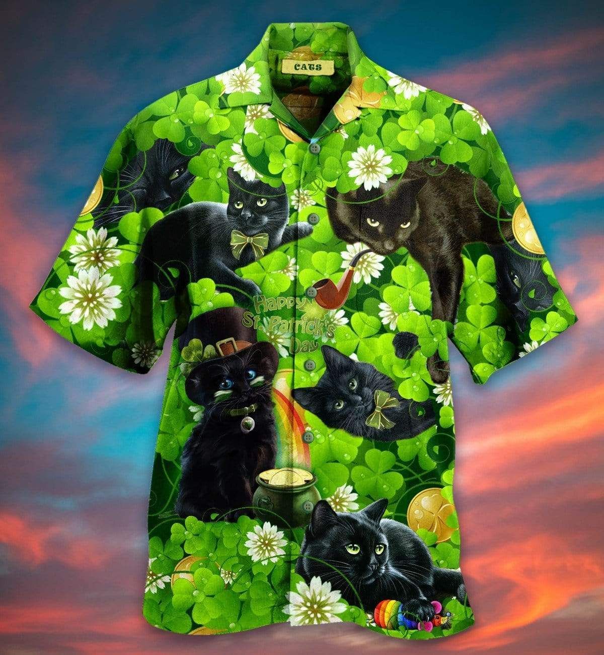 Get Now Irish Black Cat So Cute St Patricks Day Patricksday Gifts Aloha Hawaiian Shirts 1