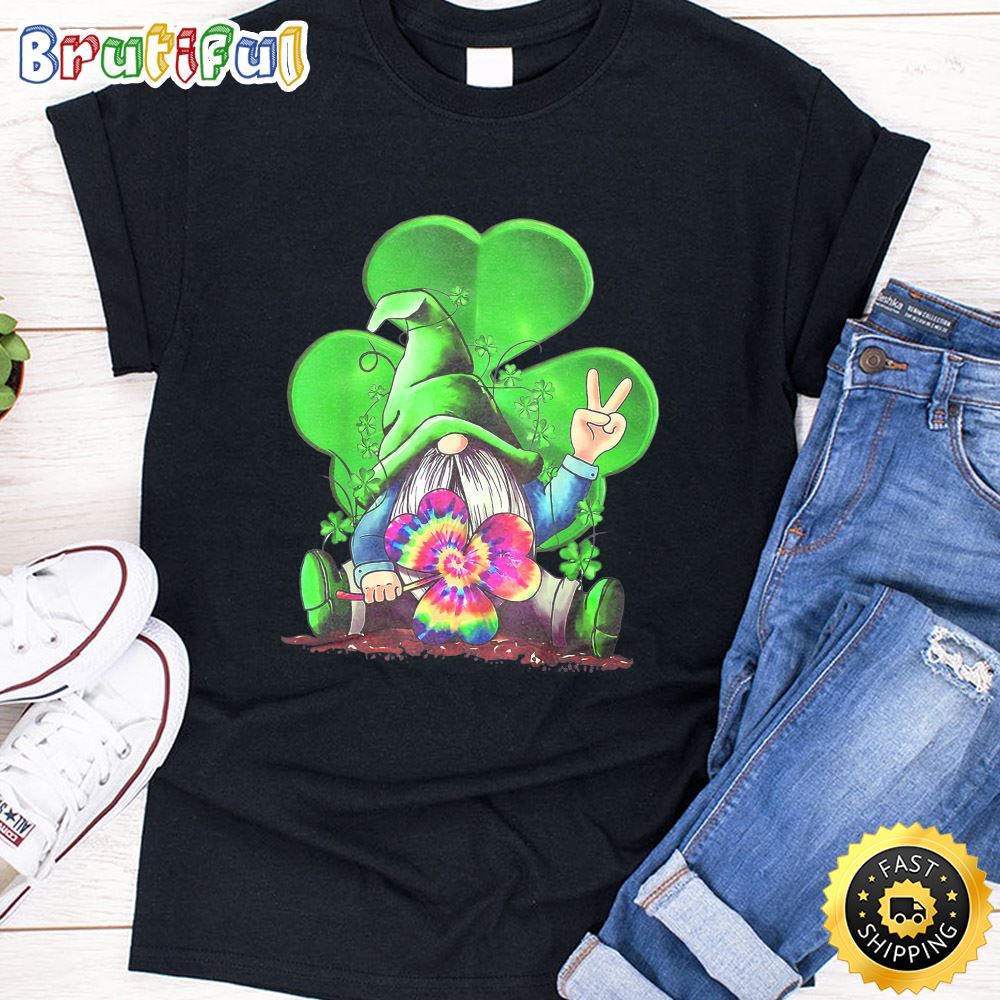 Gnome Tie Dye Shamrock St Patricks Day Gnome For Women Kids T Shirt