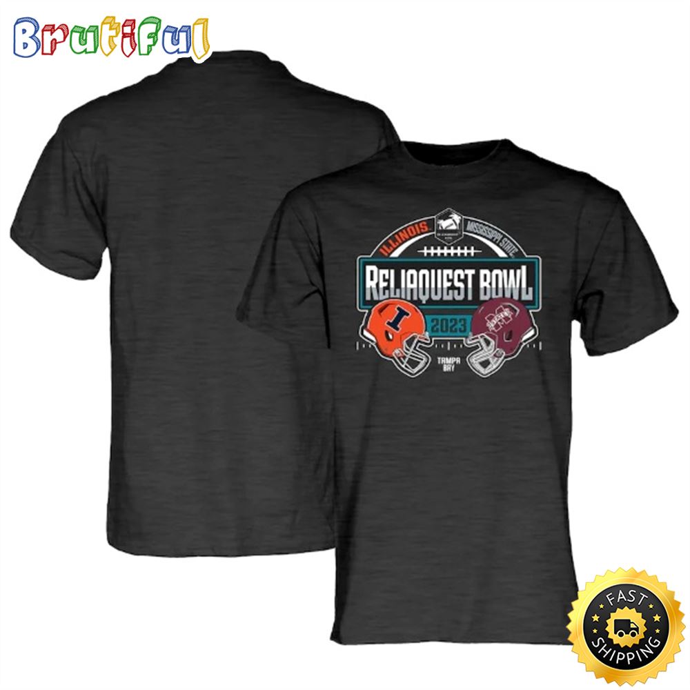 Illinois Fighting Illini vs. Mississippi State Bulldogs Blue 84 2023 ReliaQuest Bowl Matchup Heather Charcoal T shirt