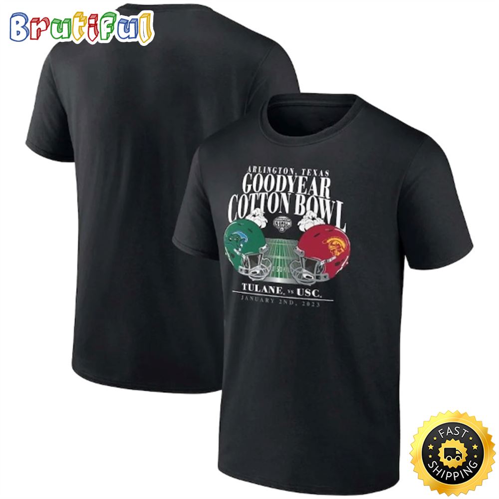 USC Trojans vs. Tulane Green Wave Fanatics Branded 2023 Cotton Bowl Matchup Old School Black T shirt