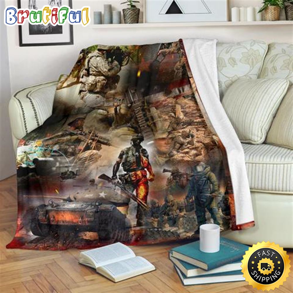 Us Army And War Fleece Throw Blanket