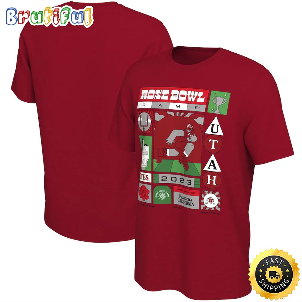 Utah Utes Male Adult 2023 Rose Bowl Illustrated Red T shirt