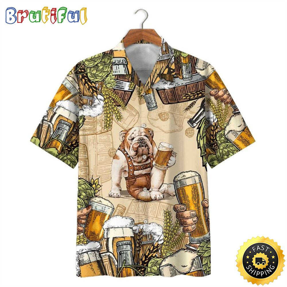 Bull Dog Drink Beer Print Hawaiian Shirt cee76i