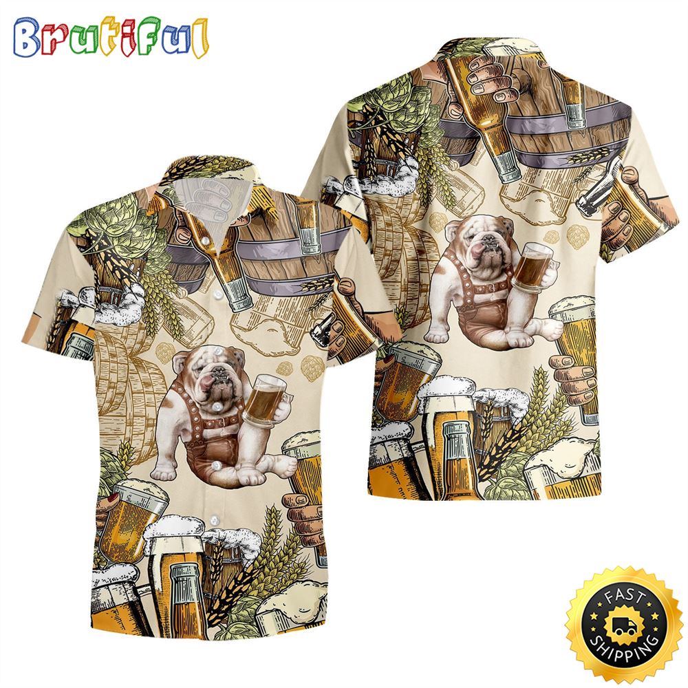 Bulldog And Beer Wheat Hawaiian Shirt as8dvf
