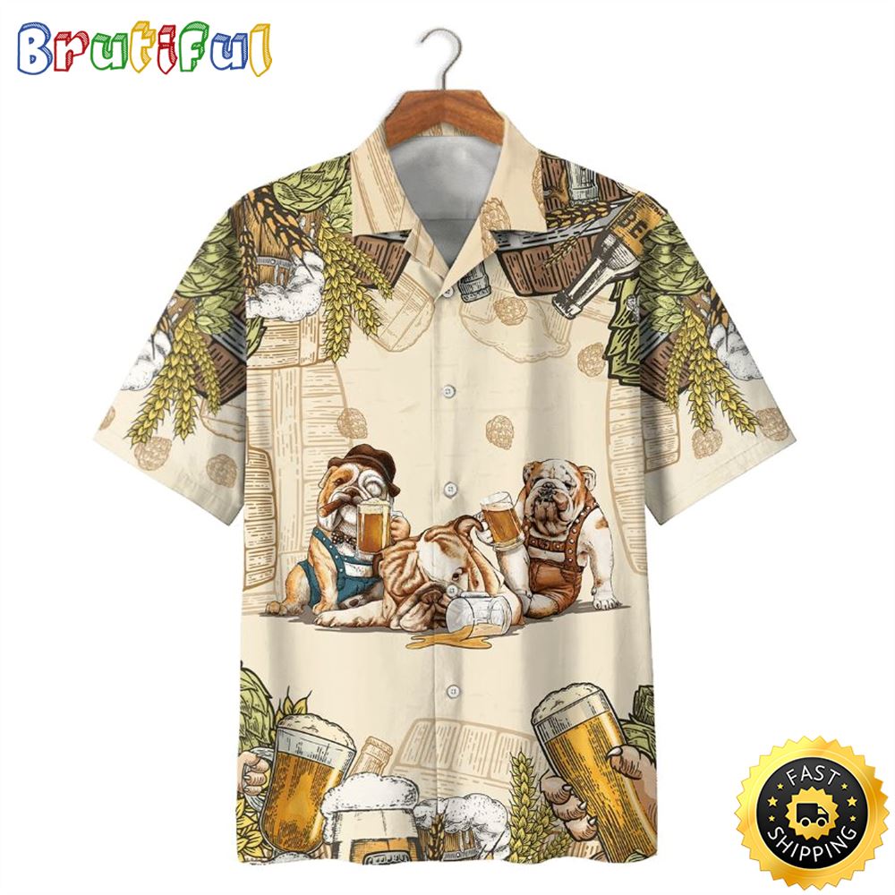 Bulldogs Drink Beer Print Hawaiian Shirt skpnz0