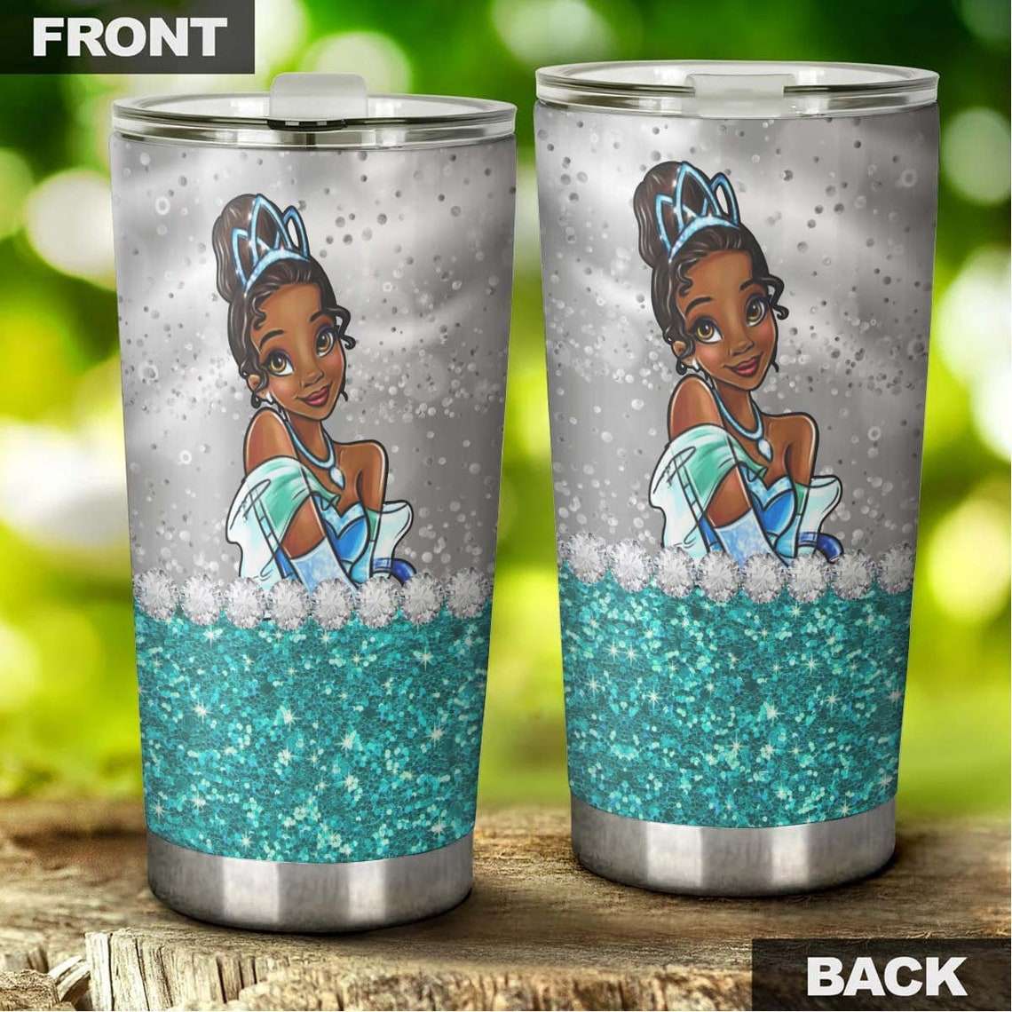 Cartoon Movie Tiana The Princess amp The Frog Clear Gray Glitter Stainless Steel Tumbler For Disney Fan yl4ddv