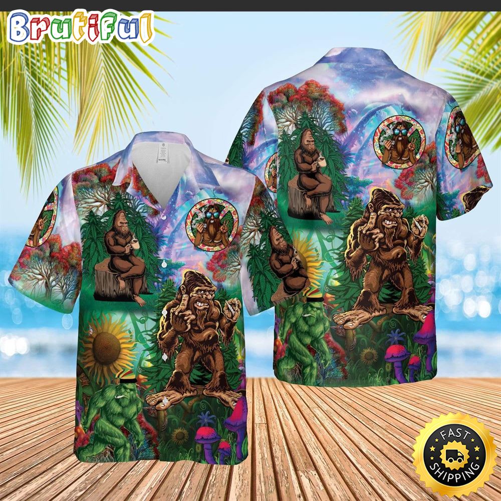 Funny Bigfoot Green Hippie Hawaiian Shirt Beachwear For Men Gifts For Young Adults 1 kwvnro