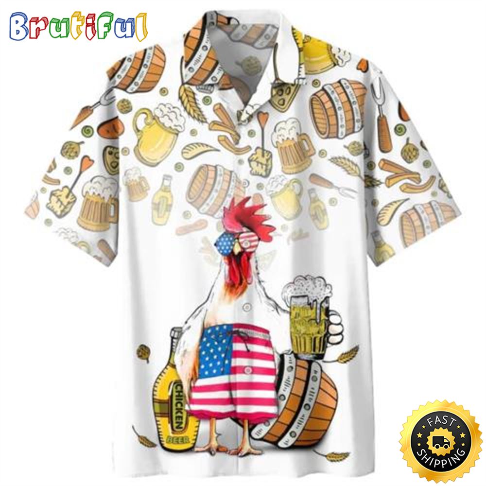 Funny Chicken Drink Beer Hawaiian Shirt Happy Beer Day Aloha Shirt Gift For Dad tvvrpn