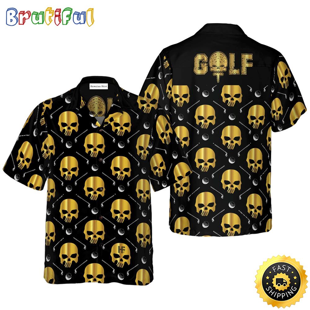 Golf And Golden Skull Pattern Hawaiian Golf Shirt For Sport Lovers In Summer vlmba8