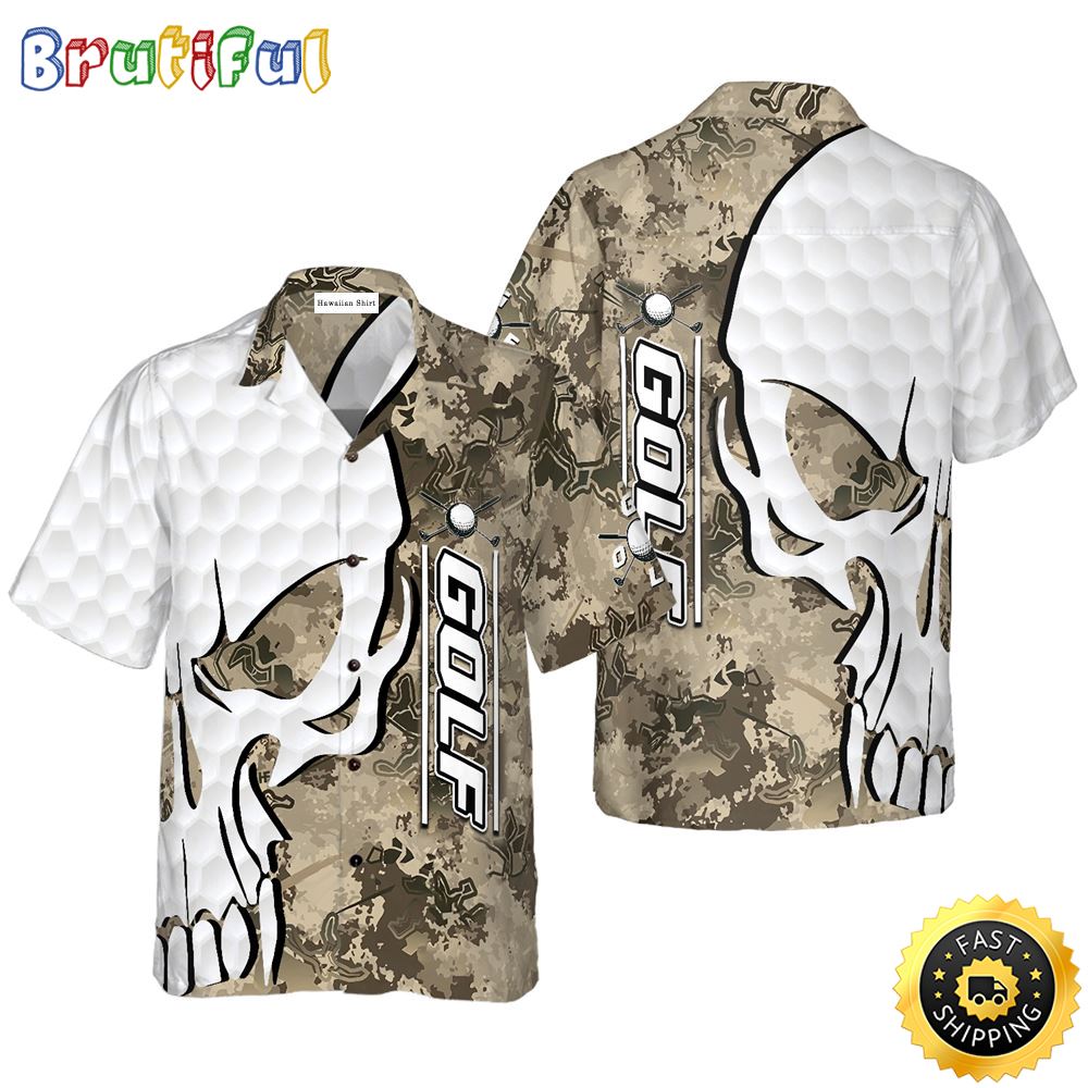 Golf And Skull Camo Pattern Hawaiian Golf Shirt For Sport Lovers In Summer u7wdqj