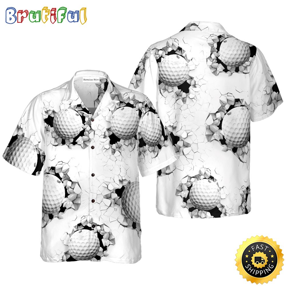 Golf Ball Breaking Through Wall Hawaiian Golf Shirt For Sport Lovers In Summer uyzs6k