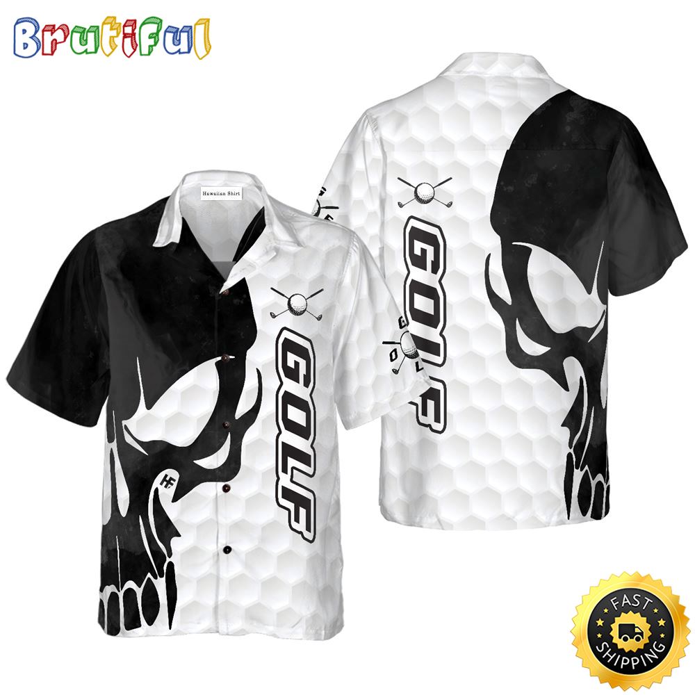 Golf Texture And Black Skull Hawaiian Golf Shirt For Sport Lovers In Summer caujtv