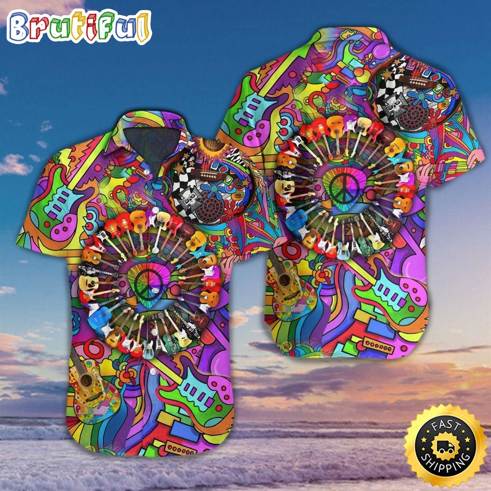 Guitar Color Colorful Unique Design Hippie Hawaiian Shirt Beachwear For Men Gifts For Young Adults 1 axaumk
