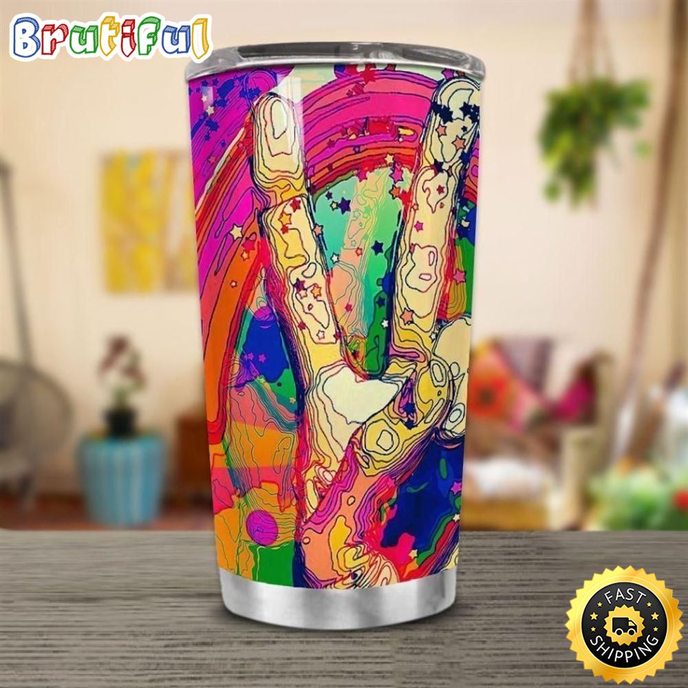 Hippie Peace Color Stainless Steel Cup Tumbler s33dyi