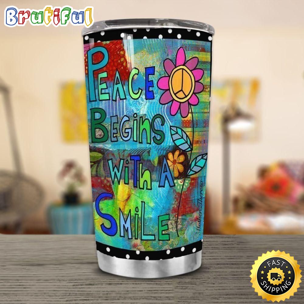 Hippie Peace Flower Art Stainless Steel Cup Tumbler h3rfmr