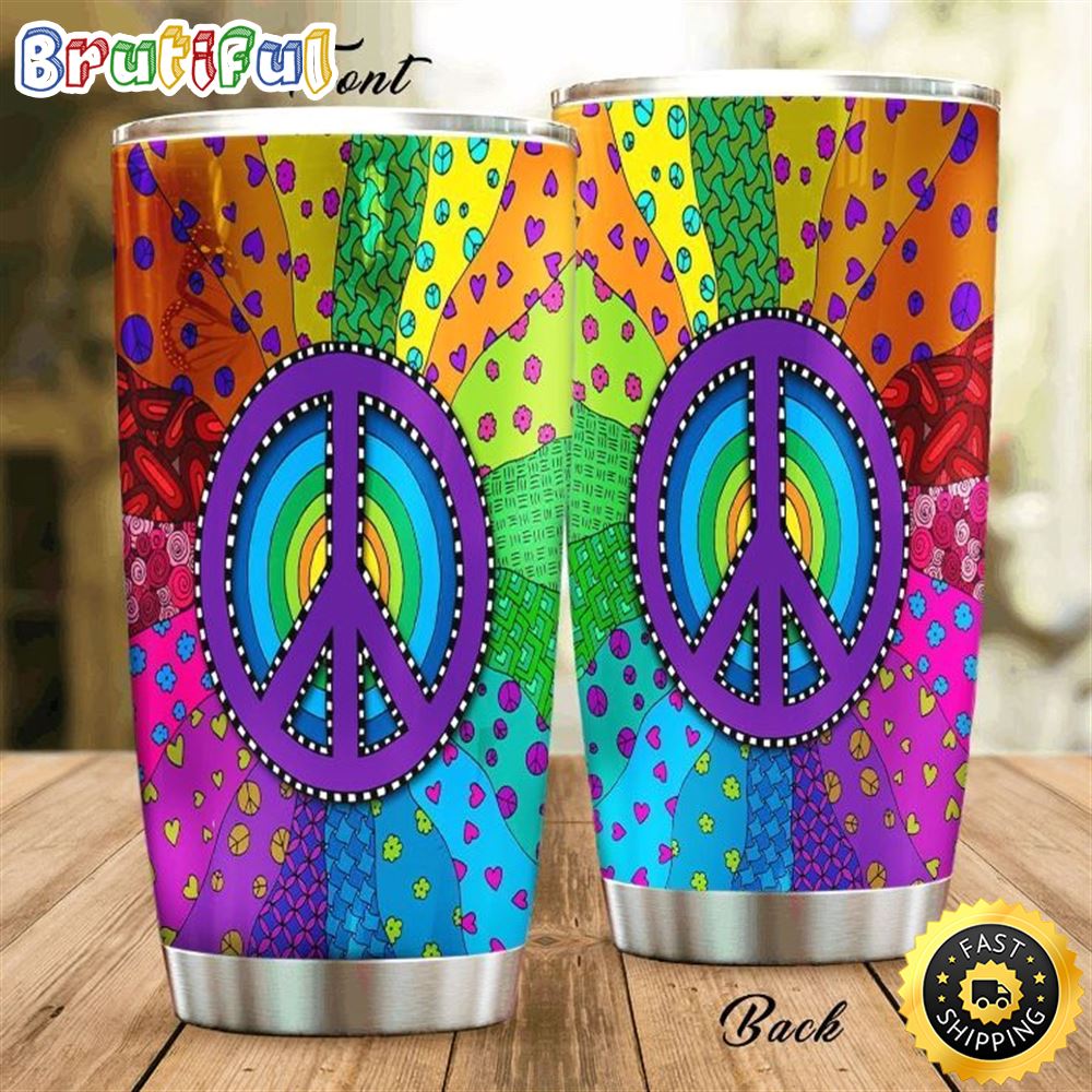 Hippie Peace Pattern Stainless Steel Cup Tumbler ujprye