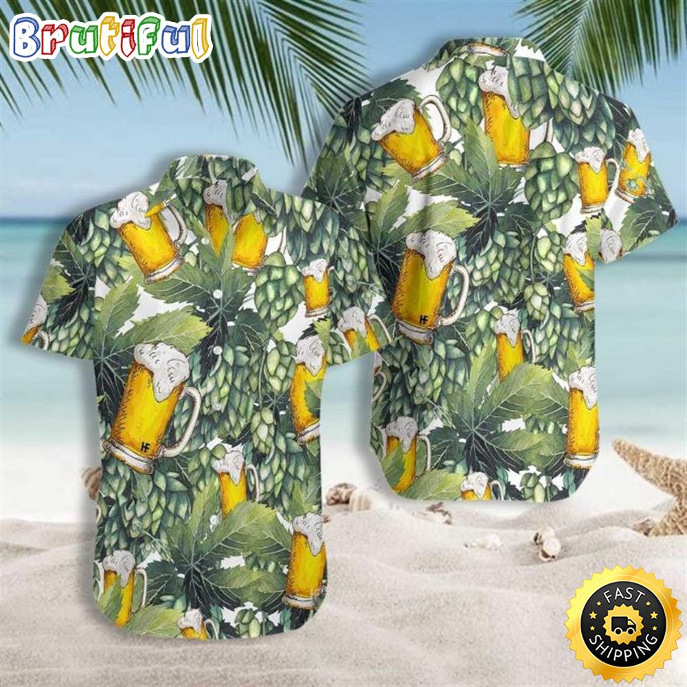 Hops And Craft Beer Summer Drink Beer Alcohol Cat Lovers Short Sleeve Hawaiian Shirt ah6twq