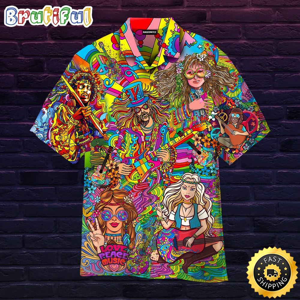 Love Peace Music Hippie Hawaiian Shirt Beachwear For Men Gifts For Young Adults 1 ktdcu6