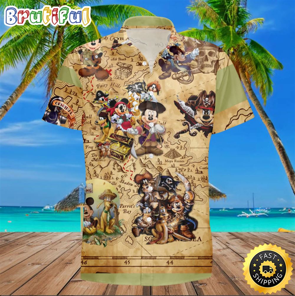 Mickey Treasure Hunting Summer Beach Trip Disney Aloha Hawaiian Shirt dp4svs