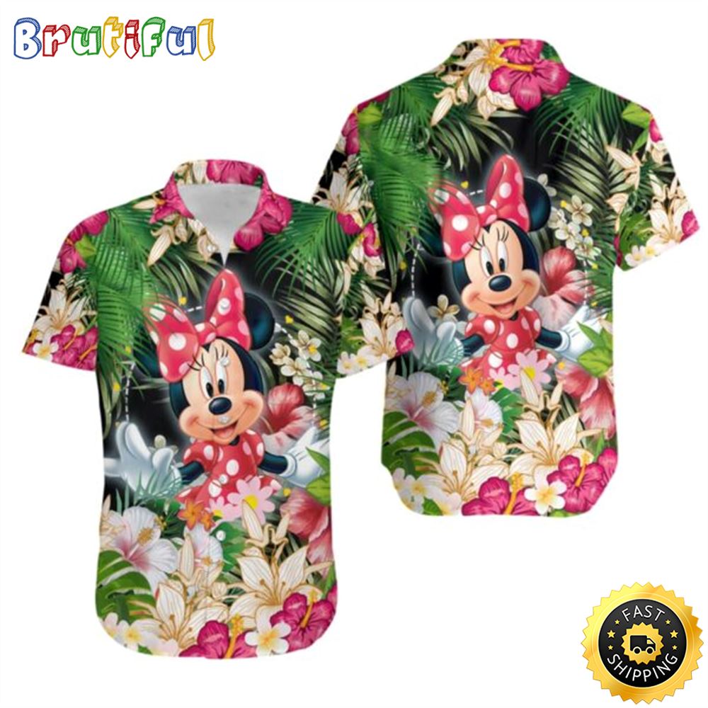 Minnie Mouse Pink Floral Pattern Disney Hawaiian Button Down Shirt sgig6e