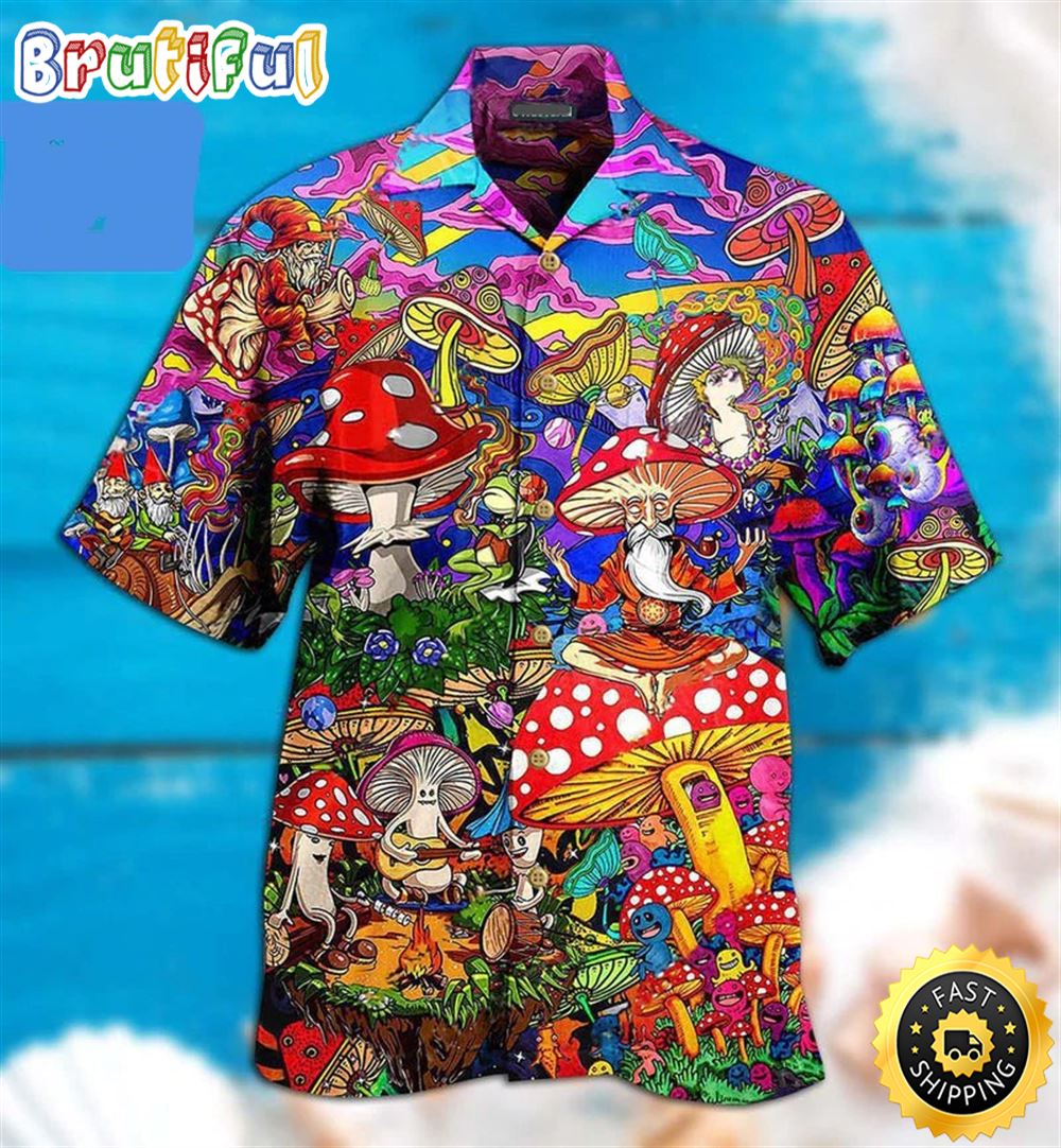 Mushroom Happy Together 3d Hippie Hawaiian Shirt Beachwear For Men Gifts For Young Adults 1 tacy76