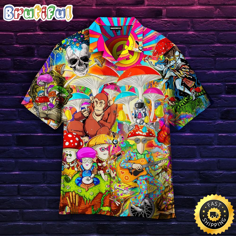 Mushroom Hippie Hawaiian Shirt Beachwear For Men Gifts For Young Adults 1 xopmqx