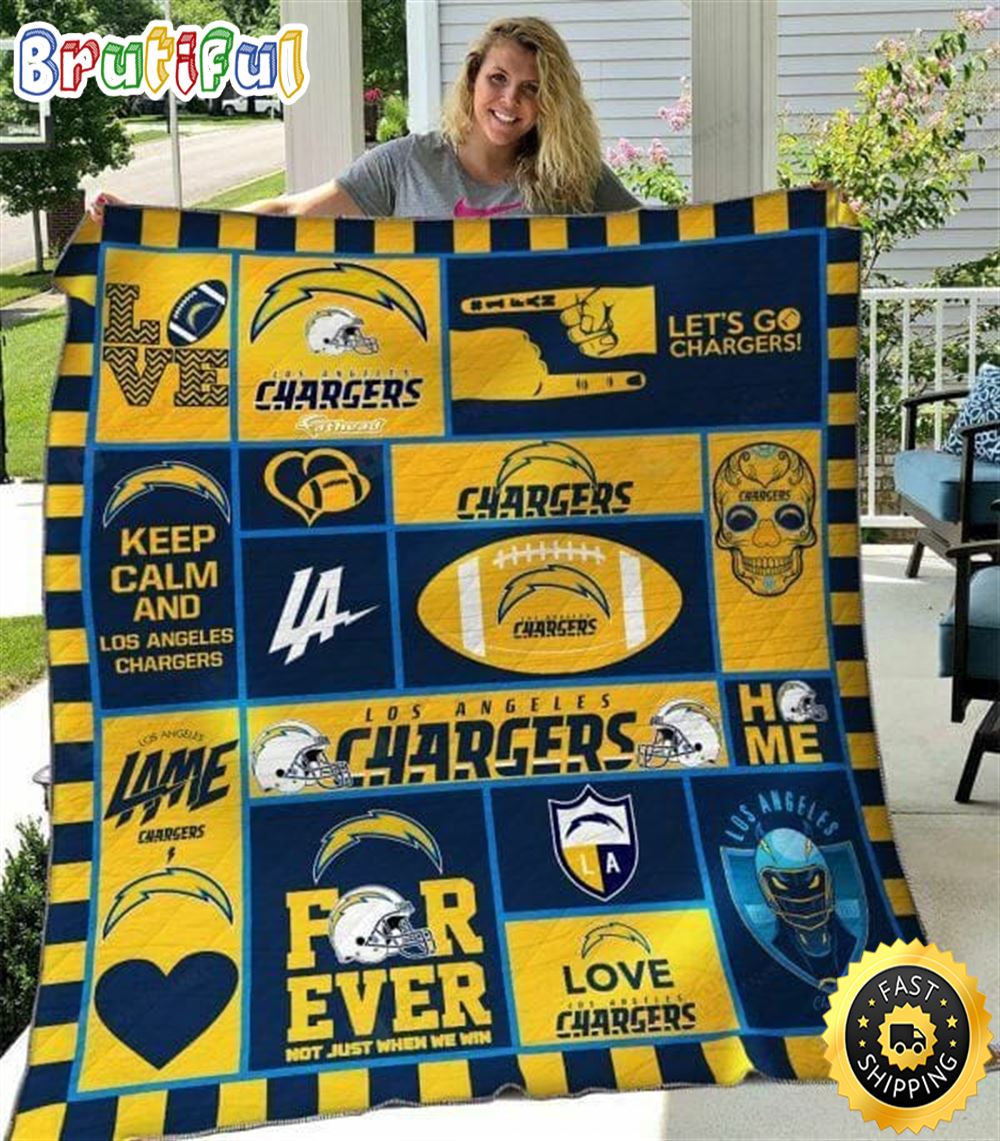 NFL Los Angeles Chargers Navy Blue Gold Quilt Blanket celqna