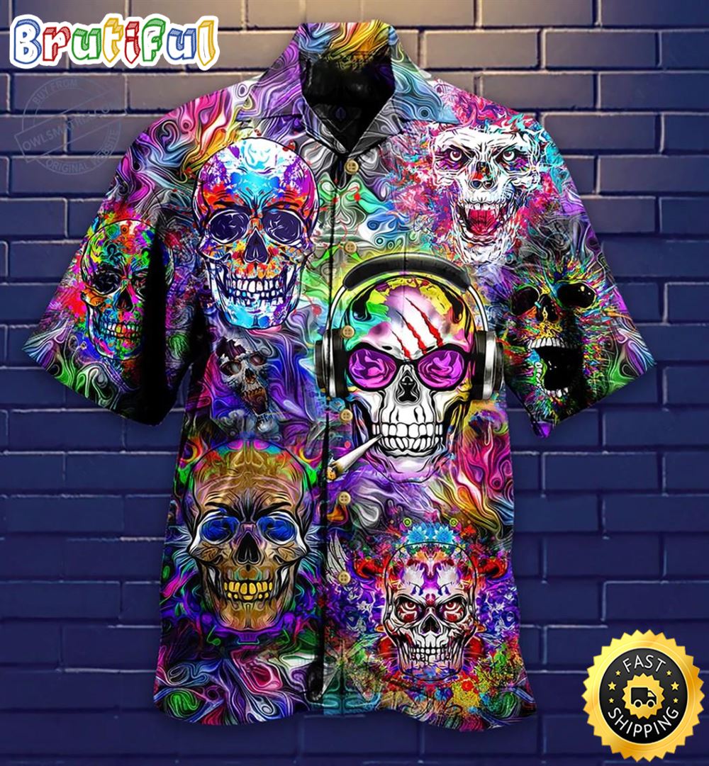 Skull Color Flowers 3d Hippie Hawaiian Shirt Beachwear For Men Gifts For Young Adults 1 n0zqda