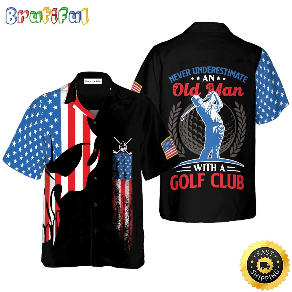 Skull Golf With American Flag Hawaiian Golf Shirt For Sport Lovers In Summer gnbguj