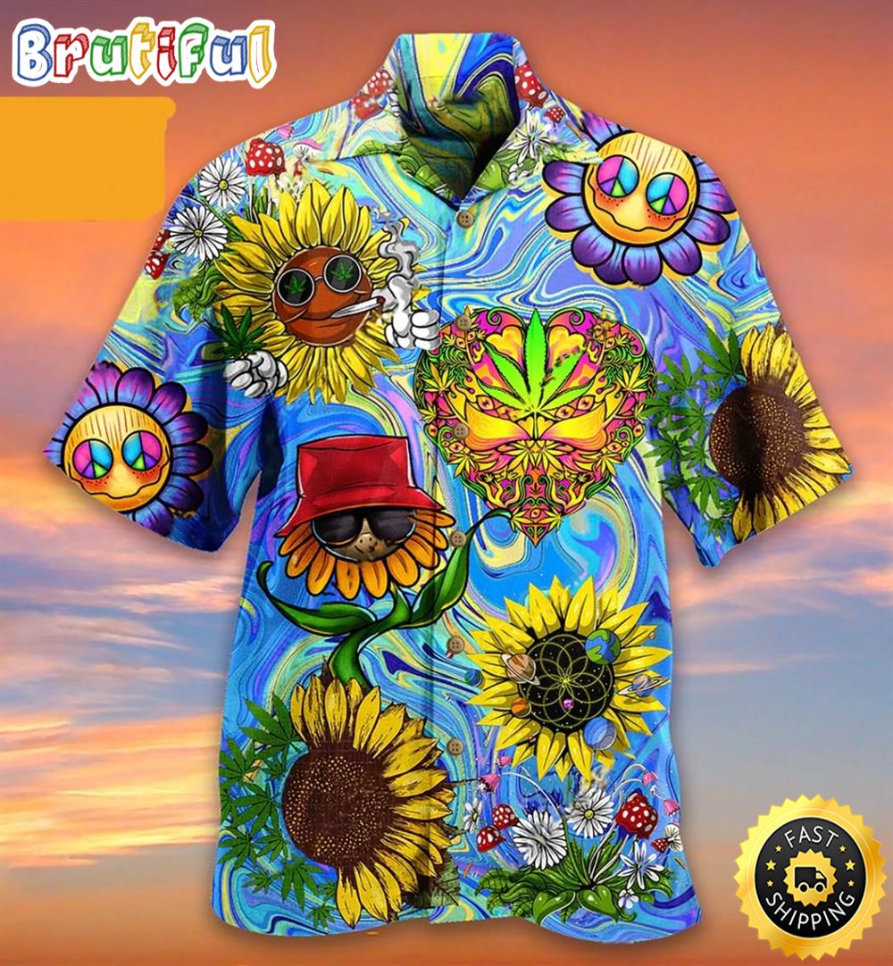 Sunflowers Peace Life 3d Hippie Hawaiian Shirt Beachwear For Men Gifts For Young Adults 1 yr2esv