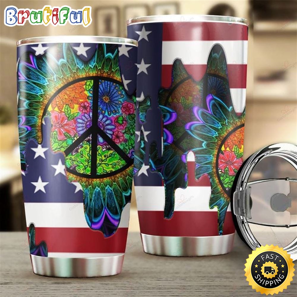American Flag Hippie Stainless Steel Tumbler For Men And Women le9wkk