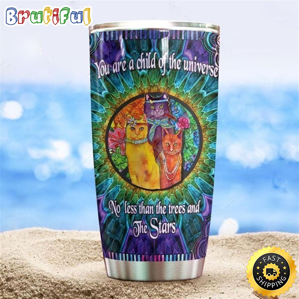 Beautiful Cat Hippie Stainless Steel Tumbler For Men And Women plac93