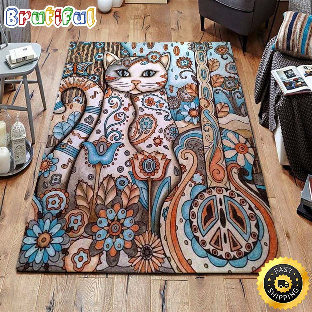 Cat Hippie Pattern Rectangle Carpet Rug wheayz