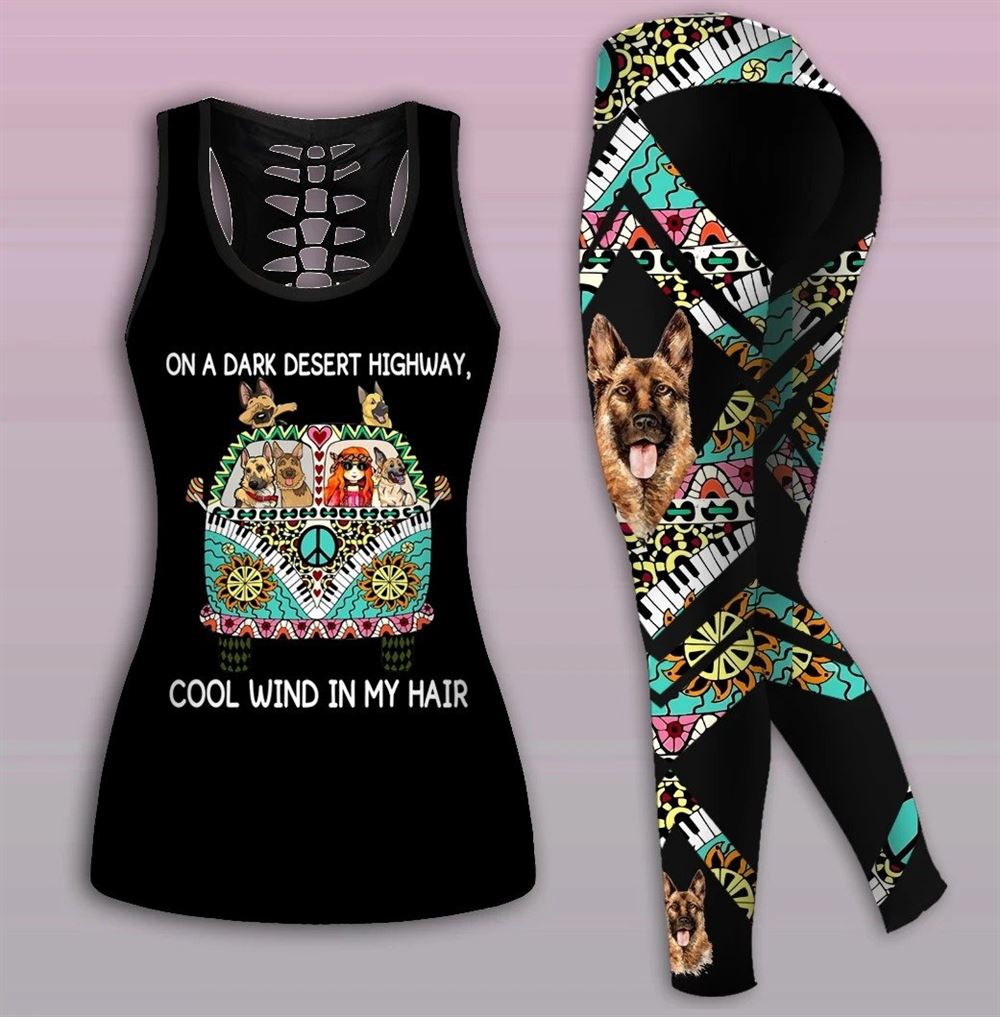 German Shepherd Hippie Cool Wind In My Hair All Over Printed Women s Tanktop Leggings Set Perfect Workout Outfits Gifts For Hippie Life 1 trripm