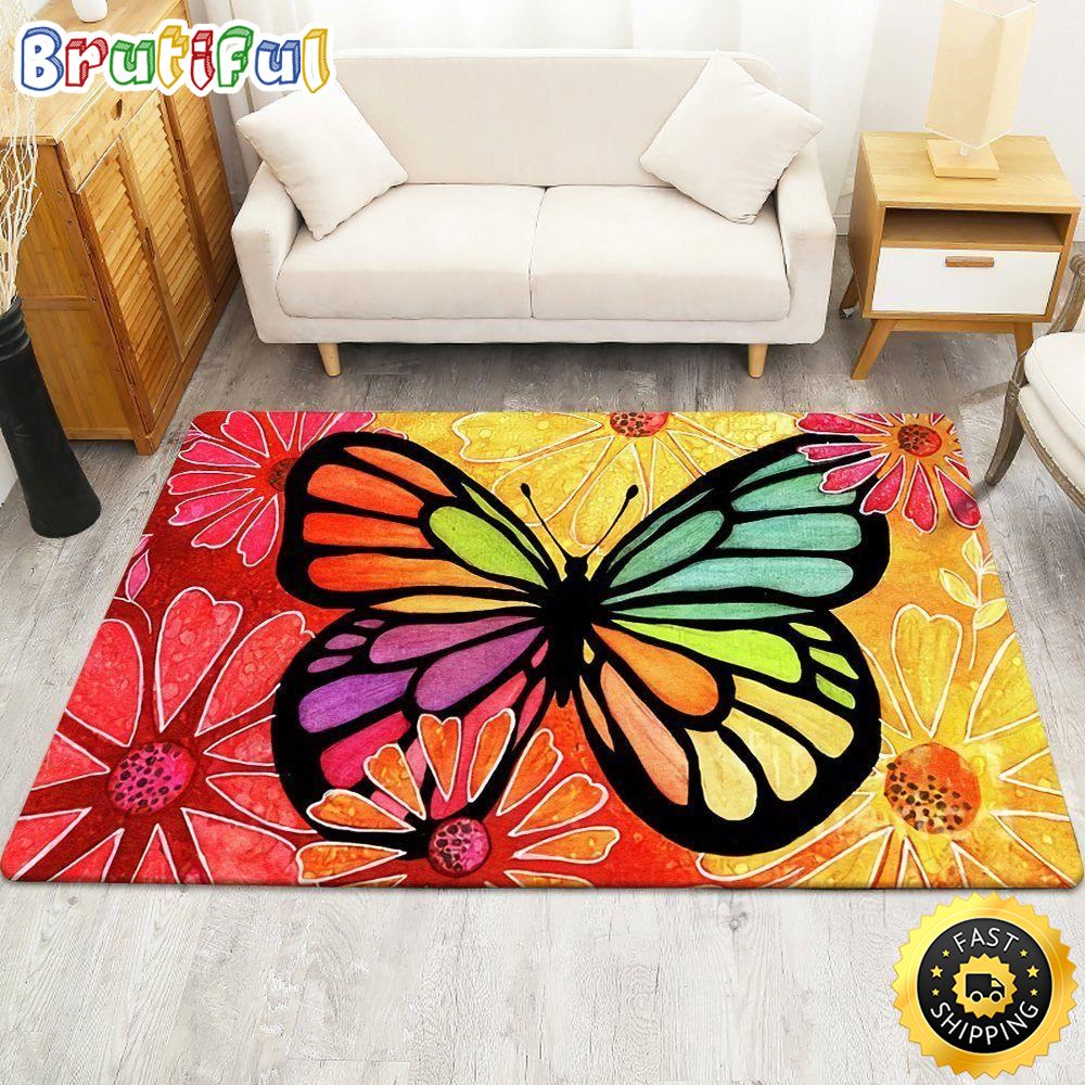 Hippie Butterfly And Flower Rectangle Carpet Rug hxuwta