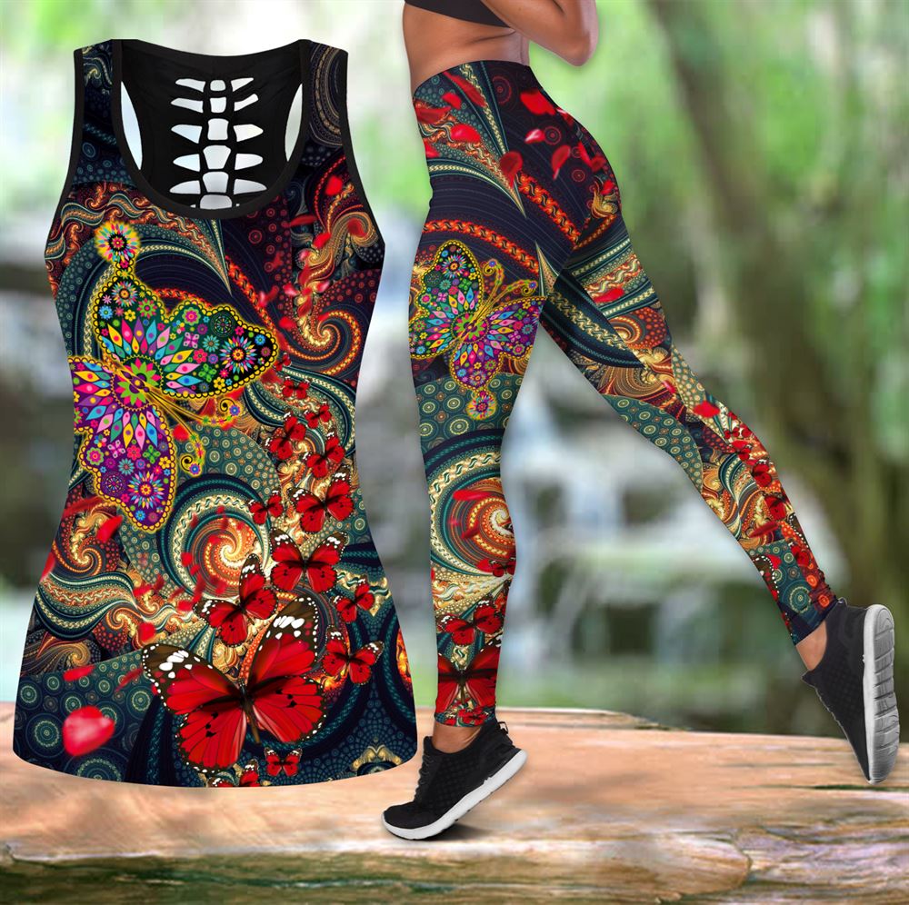 Hippie Butterfly Mandala Pattern All Over Printed Women s Tanktop Leggings Set Perfect Workout Outfits Gifts For Hippie Life 1 zogens