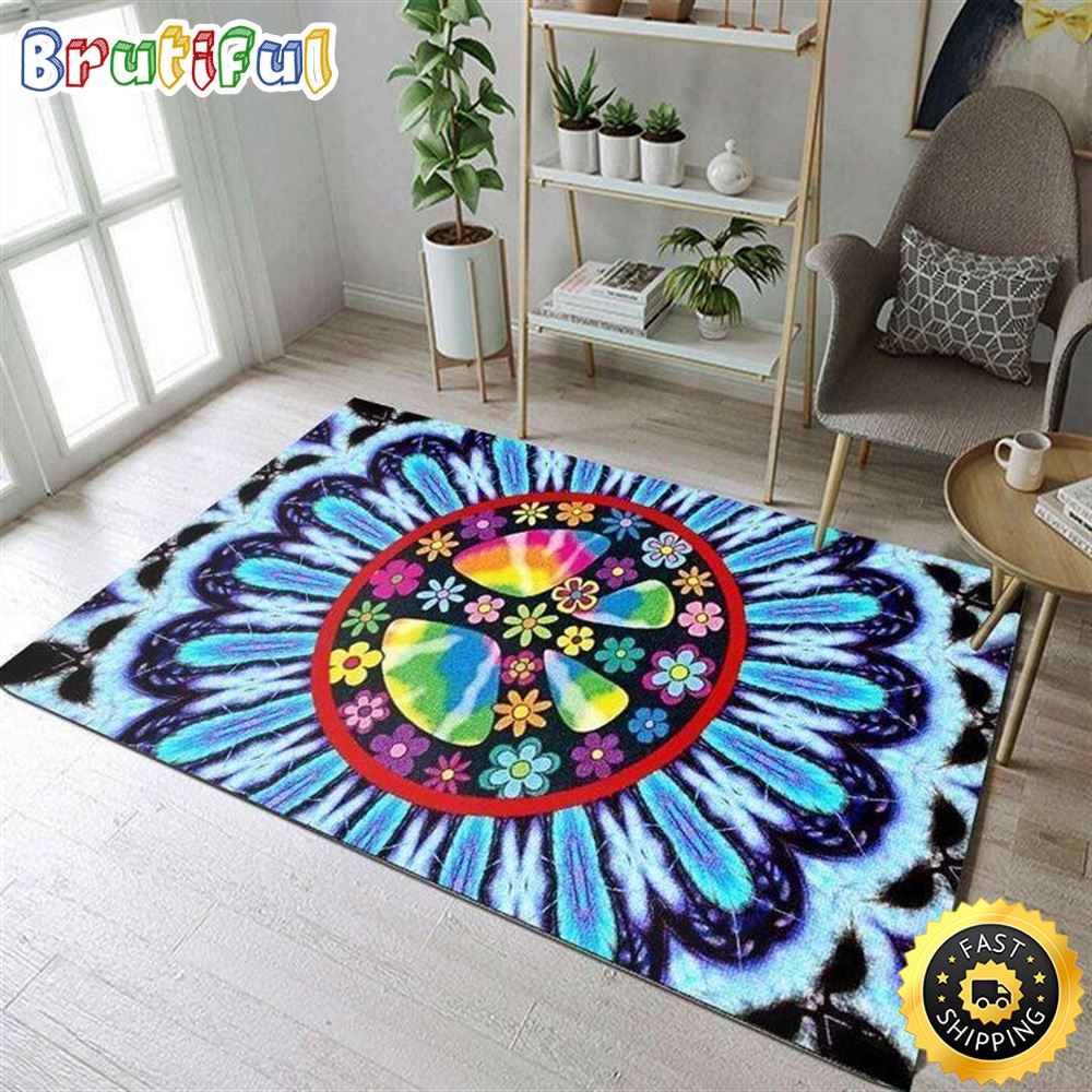 Hippie Flower Colorful Peace Rectangle Carpet Rug hsfodb