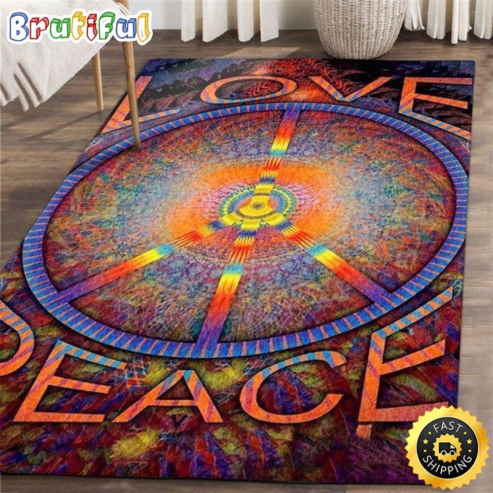Hippie Love Peace Area Rectangle Carpet Rug fonoq9