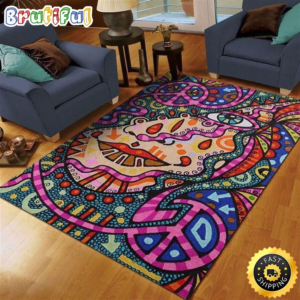 Hippie Love Peace Pink Rectangle Carpet Rug eth53s